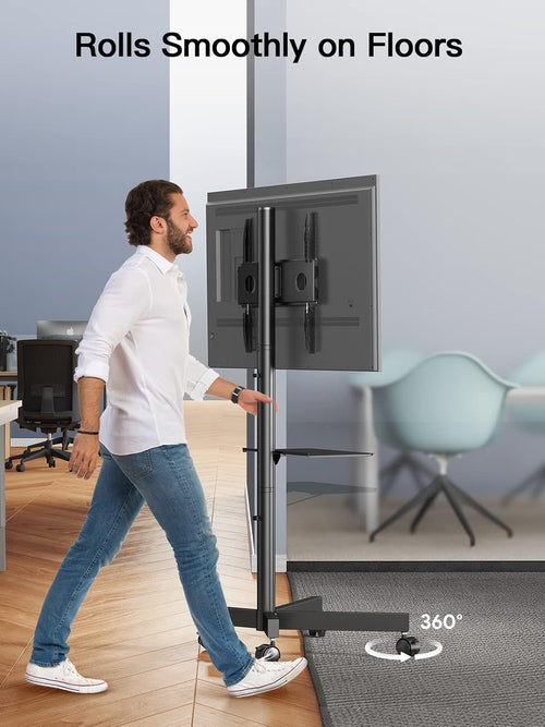 Mobile TV Cart on Wheels for 23 to 60 Inch TVs Height Tray