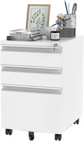 Three Drawer Mobile File Cabinet Under Desk White With Locking System