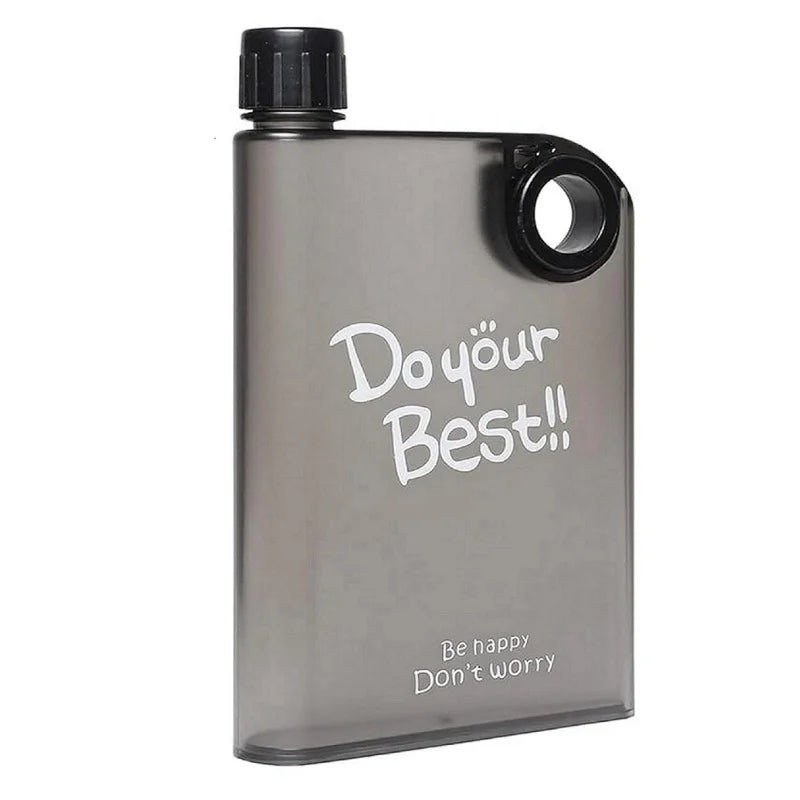 Black Ultra Slim Notebook Style Water Bottle 380ml | Portable Memo Bottle for Travel, School & Office