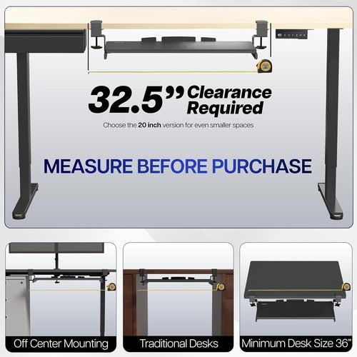 Under Desk Keyboard Tray 27x11 Inch C Clamp Mount Black