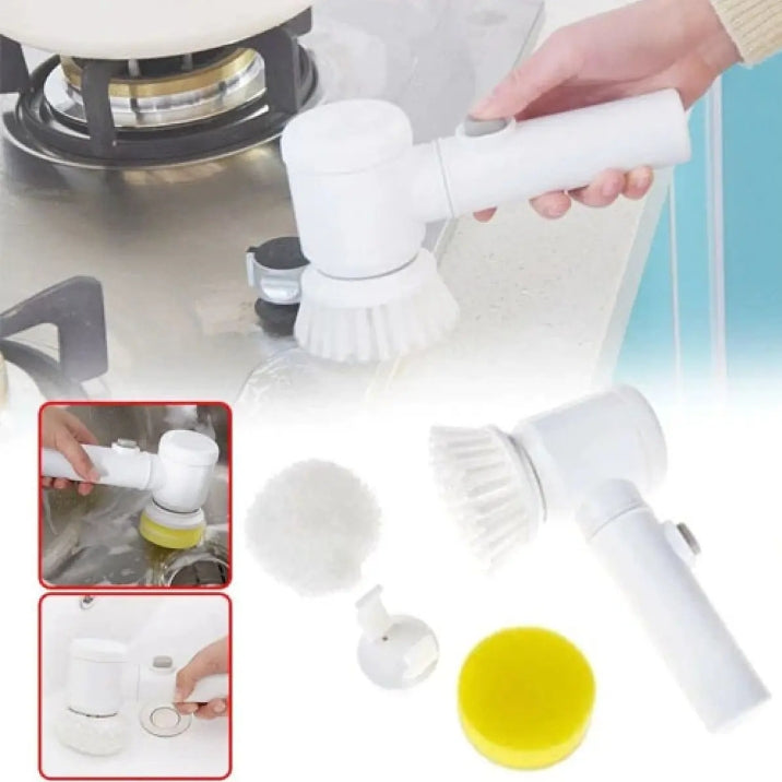 5-in-1 Rechargeable Magic Brush | Handheld Electric Scrubber | 360° Rotating with 3 Replaceable Multipurpose Brush Heads