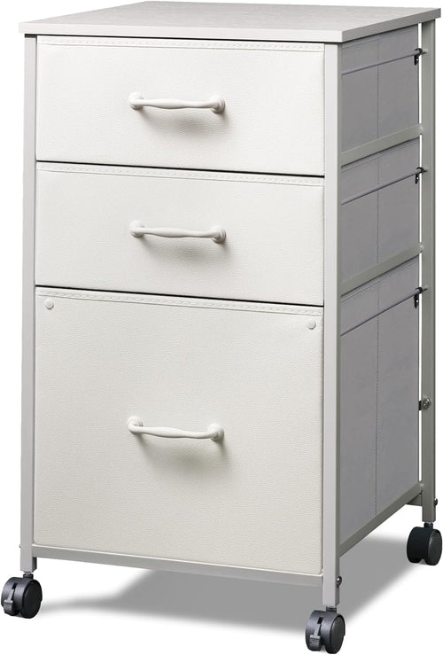 Mobile File Cabinet With 3 Drawers Rolling In White