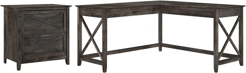 Key West 60W L Shaped Desk With Mobile File Cabinet Bundle