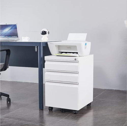 Three Drawer Mobile File Cabinet Under Desk White With Locking System