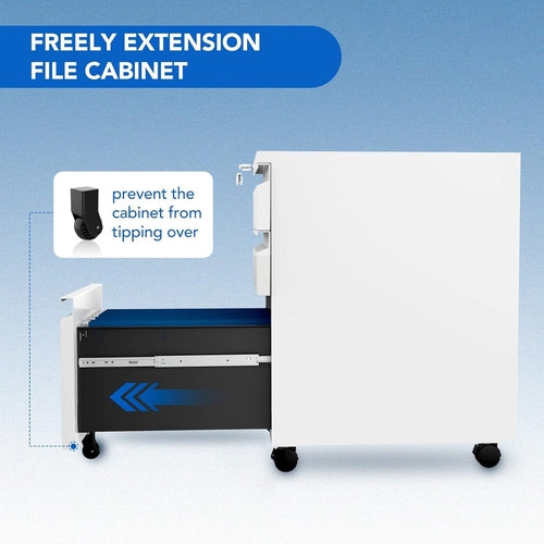 Three Drawer Mobile File Cabinet Under Desk White With Locking System