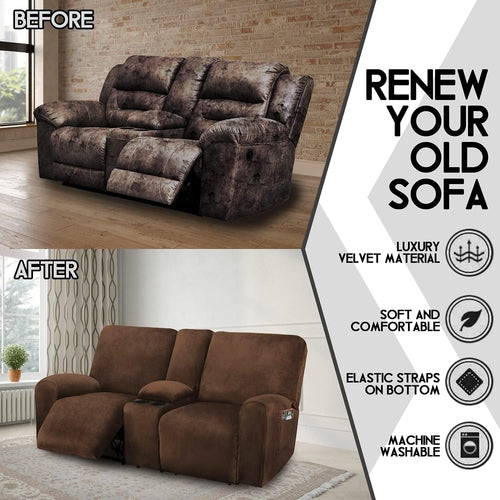 Velvet 8-Piece Reclining Loveseat Cover In Chocolate