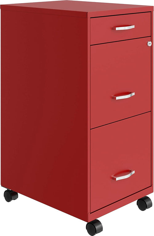 Red Mobile Box File Cabinet 3 Drawer Locking Office Storage
