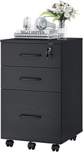 3 Drawer Wood Mobile File Cabinet With Wheels Black Under Desk Office