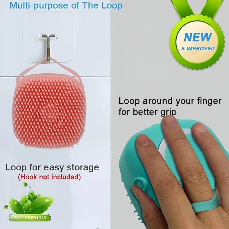 Soft Silicone Bath Brush with Hooks | Baby & Adult Body Scrubber | Random Color | With Box