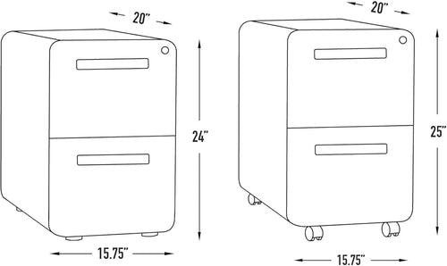 White 2 Drawer Mobile File Cabinet With Lock Under Desk