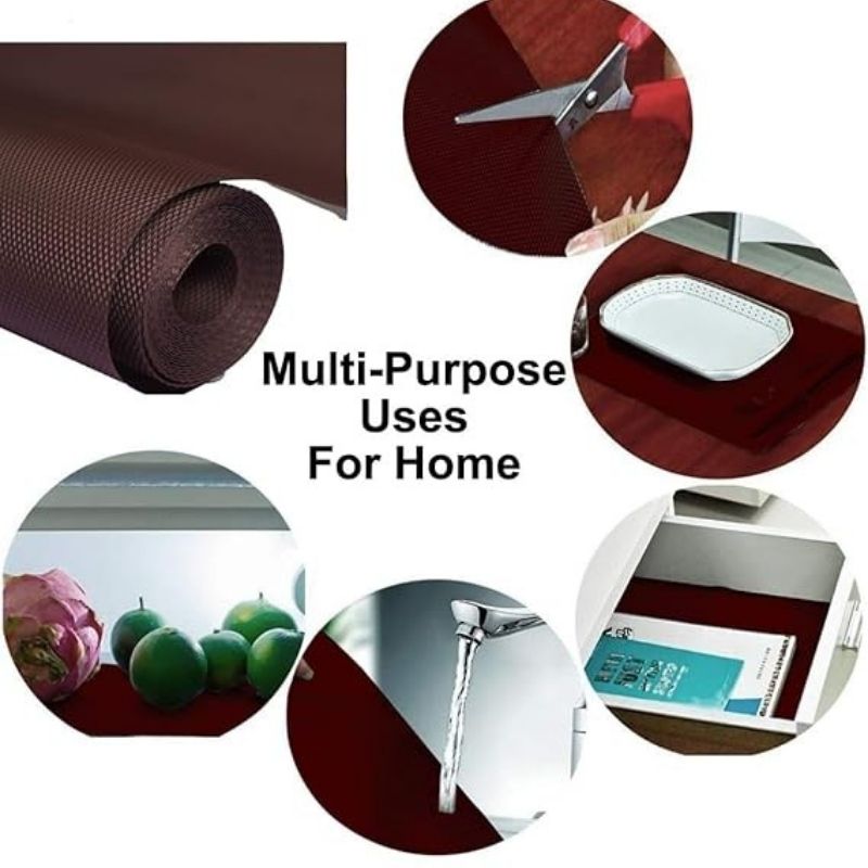 Anti-Slip Fridge & Shelf Mat | Waterproof Washable Liner for Kitchen Drawers Cabinets | Brown