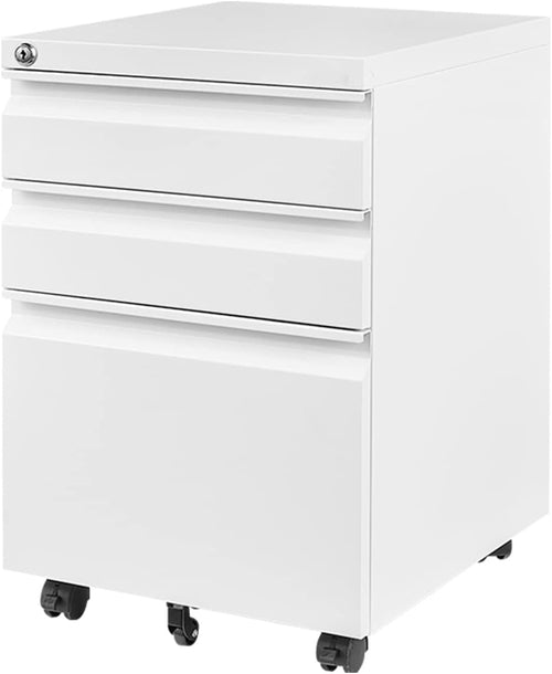 Three Drawer Mobile File Cabinet Under Desk White With Locking System