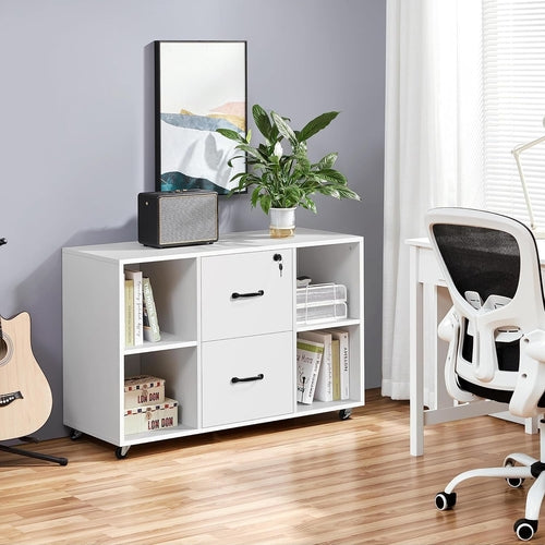 White File Cabinet Mobile Letter Size File Cabinet with 2 Drawers and