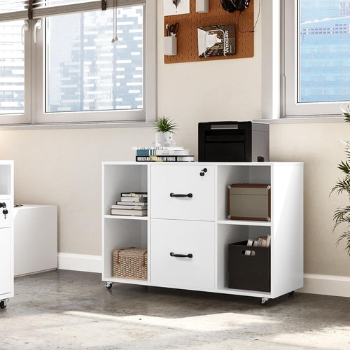 White File Cabinet Mobile Letter Size File Cabinet with 2 Drawers and