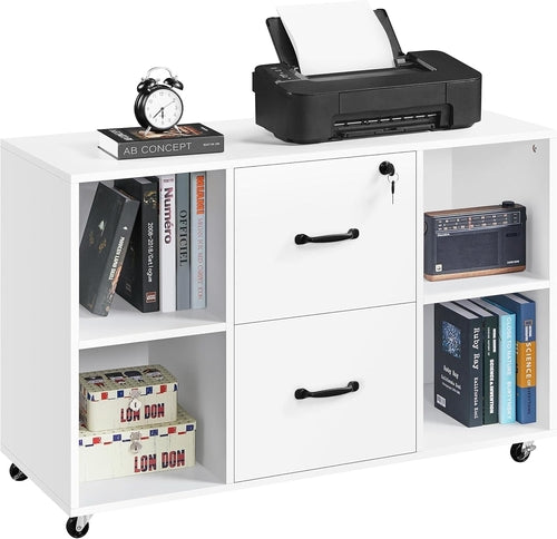 White File Cabinet Mobile Letter Size File Cabinet with 2 Drawers and