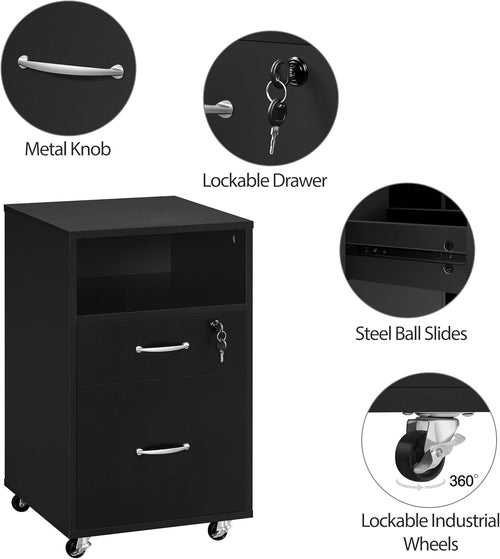 File Cabinet, under Desk Vertical Cabinet with 2 Drawers and Open