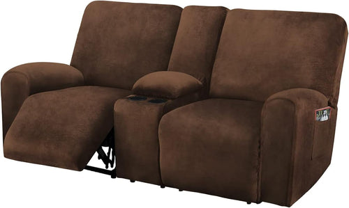 Velvet 8-Piece Reclining Loveseat Cover In Chocolate