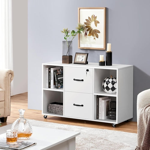 White File Cabinet Mobile Letter Size File Cabinet with 2 Drawers and
